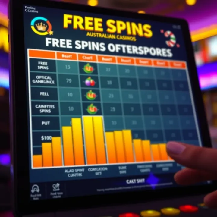 Comparison chart showcasing free spins offers from various Australian-friendly online casinos