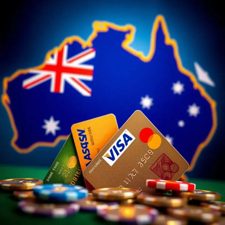 Illustration of various payment methods including credit cards and e-wallets against an Australian map background