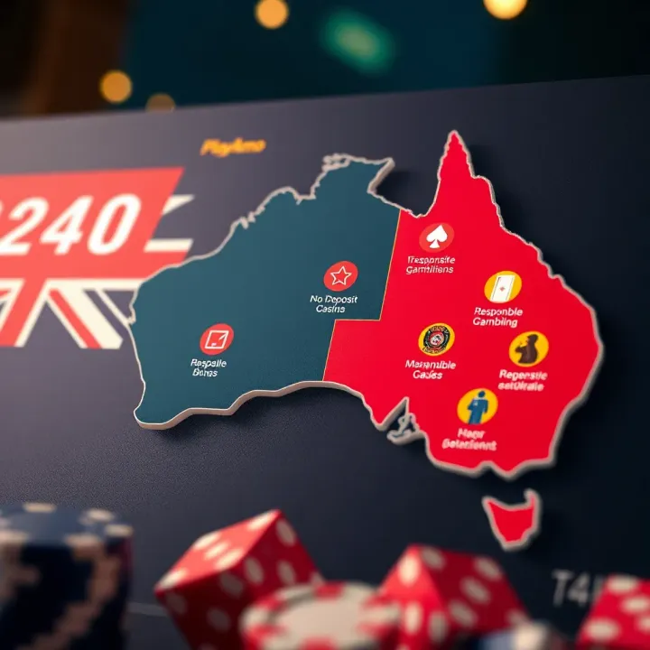 Responsible Gambling Guidance for Australian Players at PlayAmo Graphic displaying Australian map with casino icons highlighting responsible gambling practices