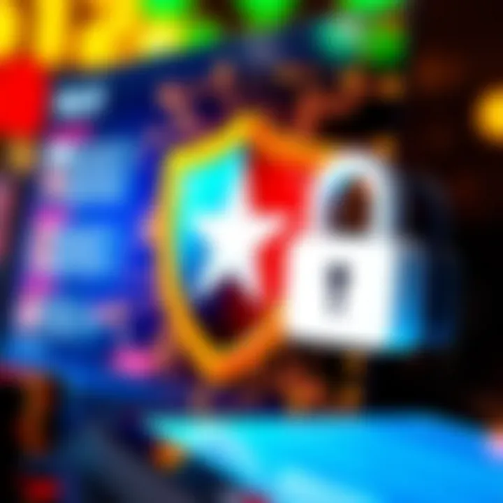 Illustration of digital security elements such as a shield and lock representing account protection for online casino users