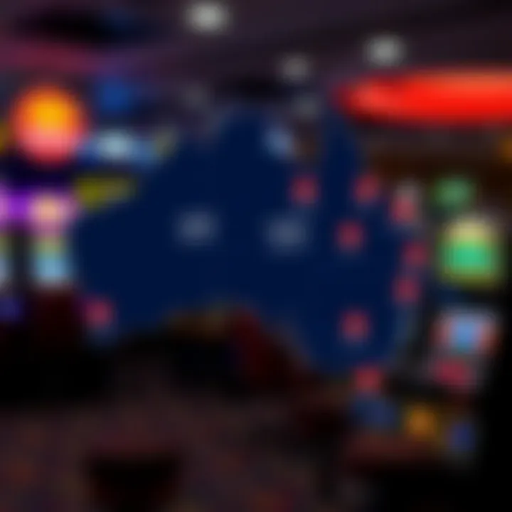 Map of Australia highlighting different states with icons representing pokies operation hours and COVID-19 restrictions