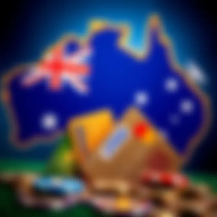 Illustration of various payment methods including credit cards and e-wallets against an Australian map background