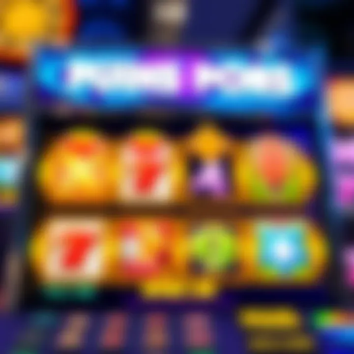 Colorful online pokies game interface with reels showing various symbols