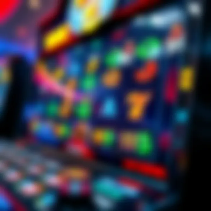 Colorful online pokies slot machine interface with various symbols and payout lines