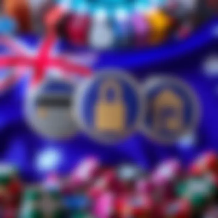 Secure online payment methods icons including credit card, e-wallet, and bank transfer with Australian flag