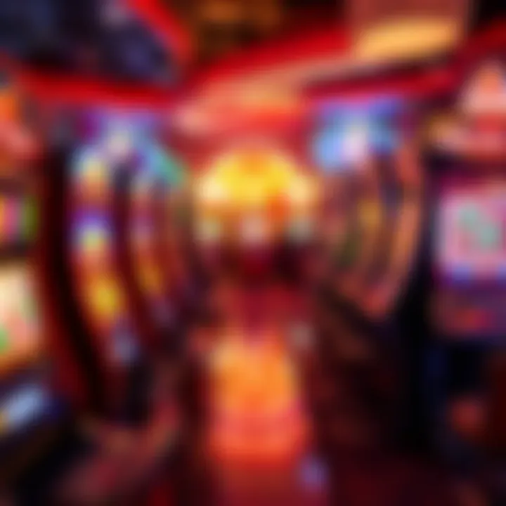 Colorful casino slot machines displaying vibrant symbols and bright lights