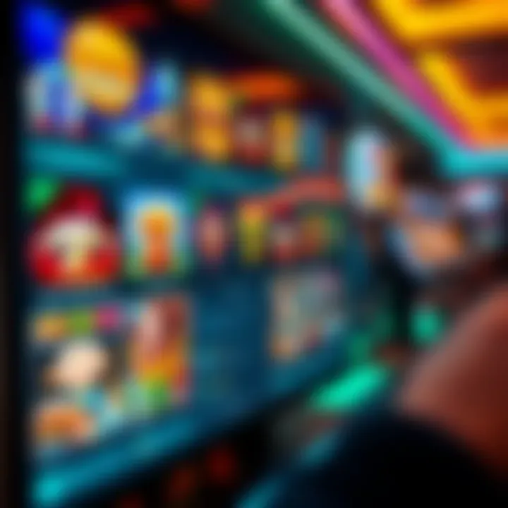 Hellspin Casino Game Variety Overview Colorful assortment of casino games including slots and table games displayed on a digital screen