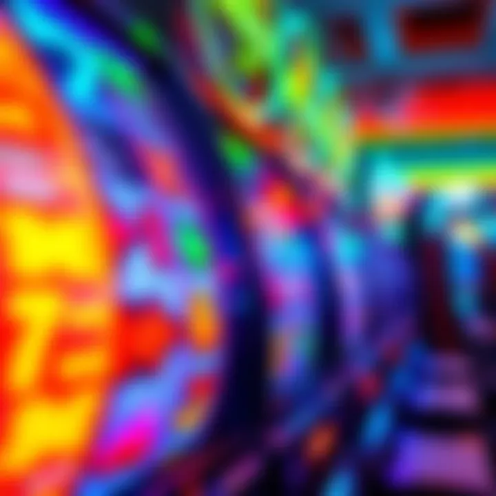 Bright slot machine reels spinning with vibrant colors and symbols