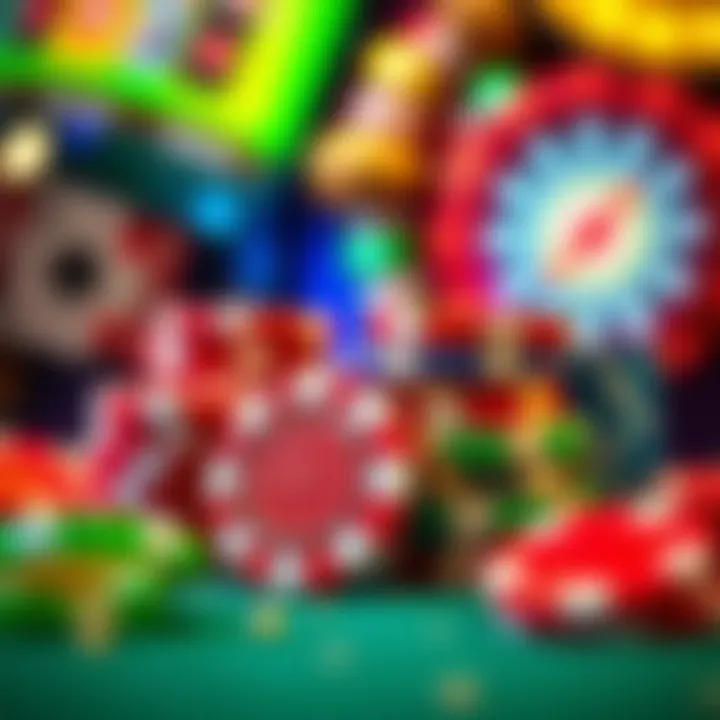 Colorful Casino Chips Symbolizing Bonus Offers Bright casino chips and glowing tokens representing bonus rewards