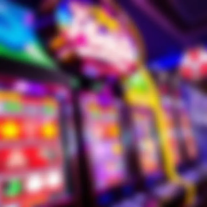 Colorful pokies machine screen showing various symbols and spinning reels