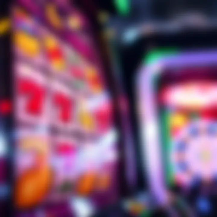 Close-up view of a colorful pokies machine showing reels with various symbols