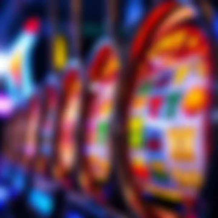 Pokies Reels Spinning with Various Symbols Close-up view of colorful pokies machine reels spinning with various symbols