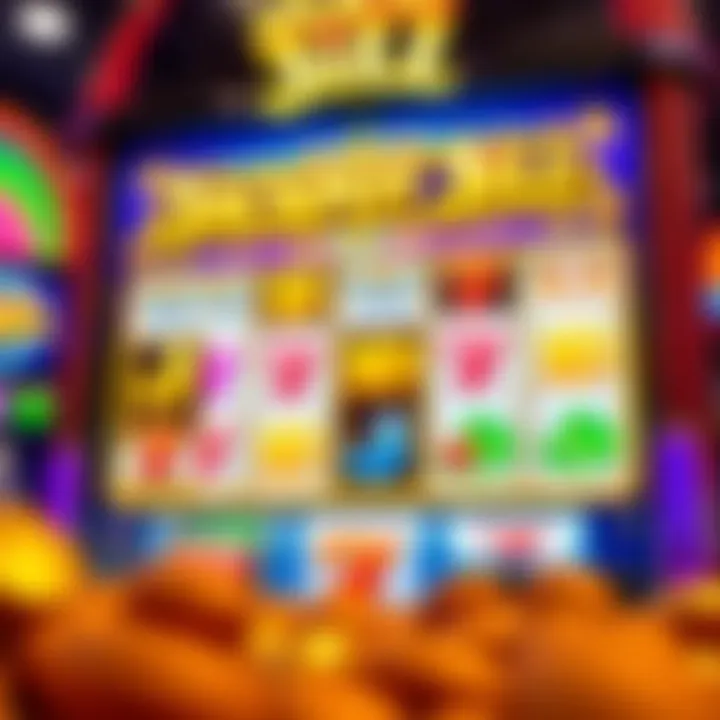 Colorful online jackpot pokies game screen featuring vibrant symbols and spinning reels