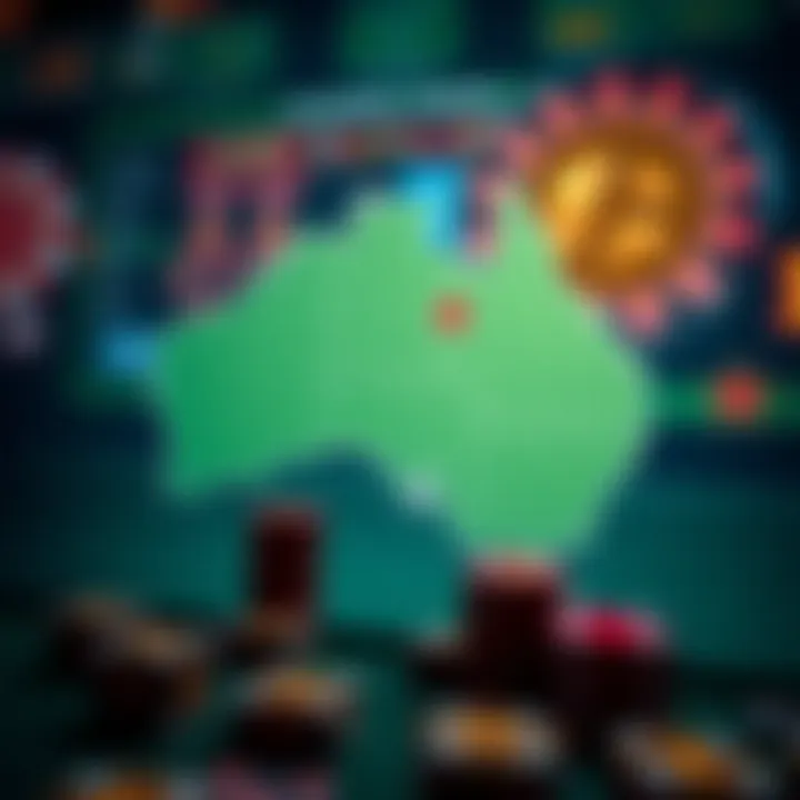 Graphic showing legal symbols and Australian map highlighting regulatory compliance for online casinos