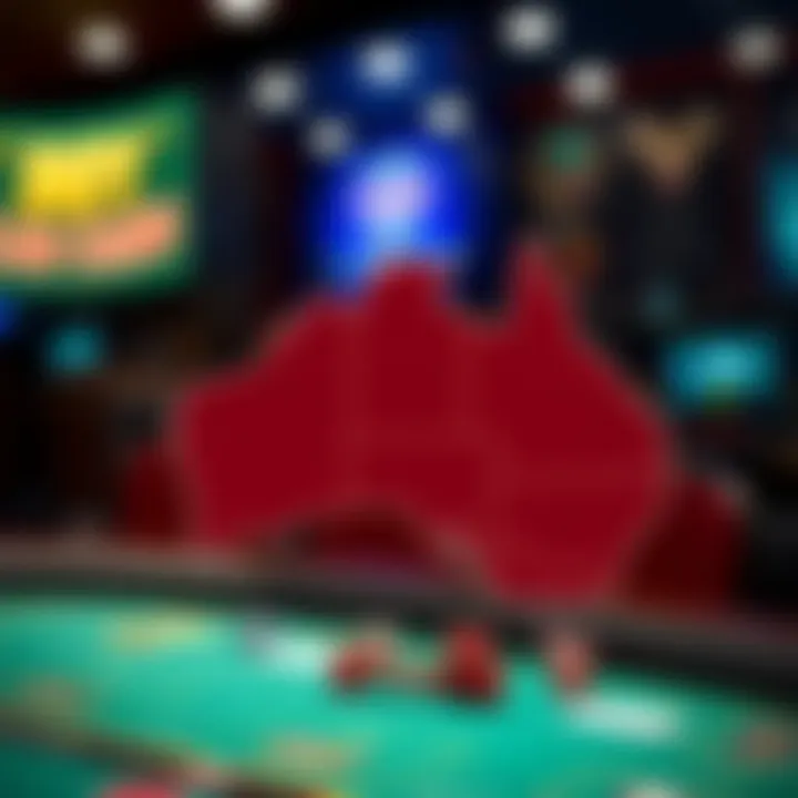 A map highlighting Australia with icons representing casino operations and legal frameworks