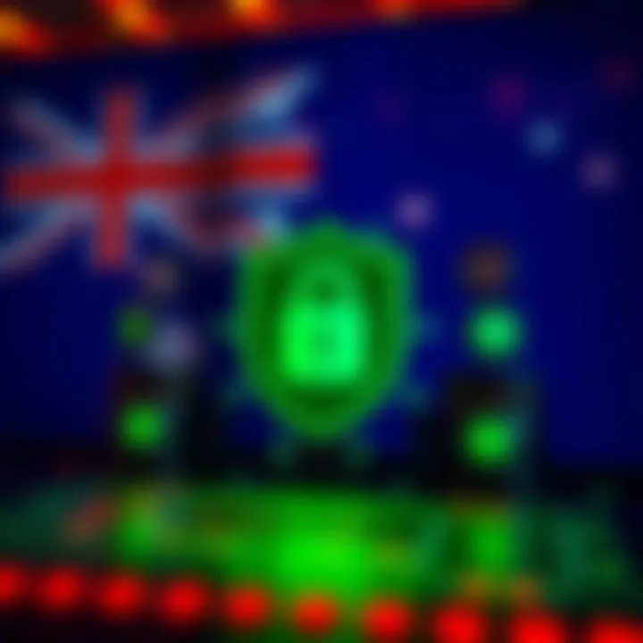 Security Measures in Australian National Online Casinos Secure online casino platform with digital security icons and Australian flag background