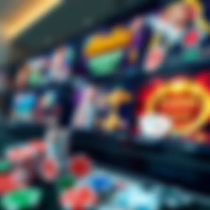 Colorful interface displaying various online casino games with chips and cards