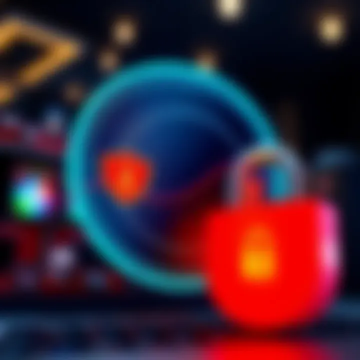 Visual representation of online account security with shield and lock icons