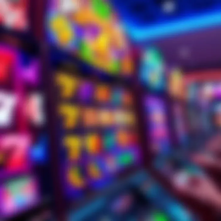 Colorful online casino slot machine interface with bright symbols and bonus features