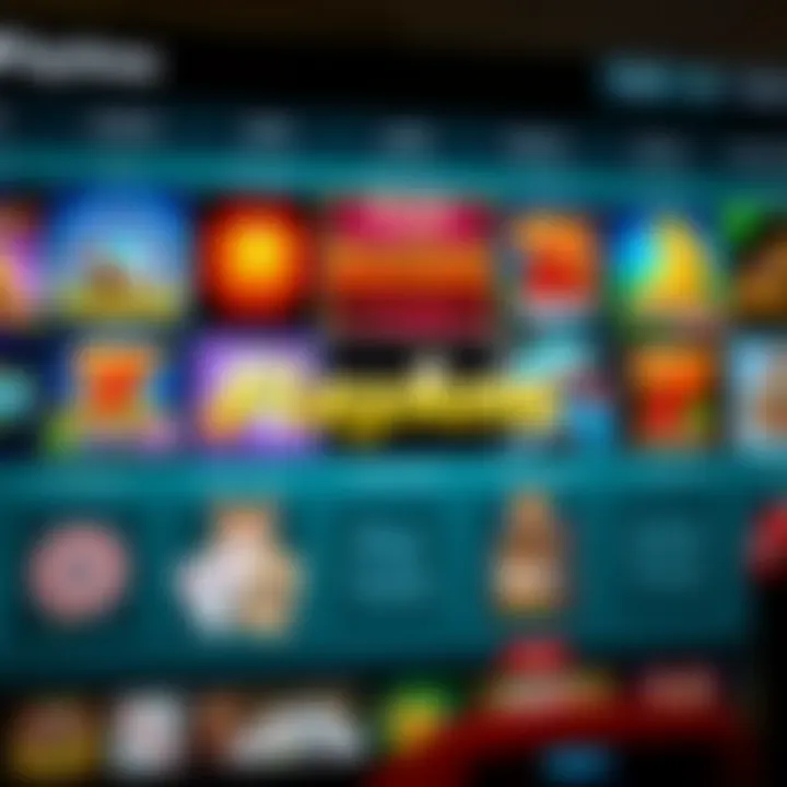 Diverse casino game icons on a digital interface showcasing slot machines and card games