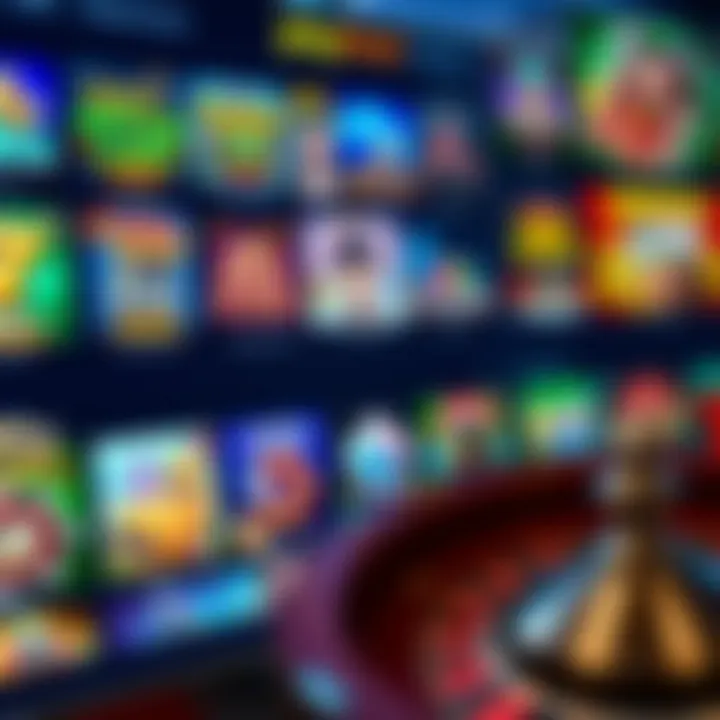 Colorful assortment of casino game icons including slots, roulette, and card games on a digital interface