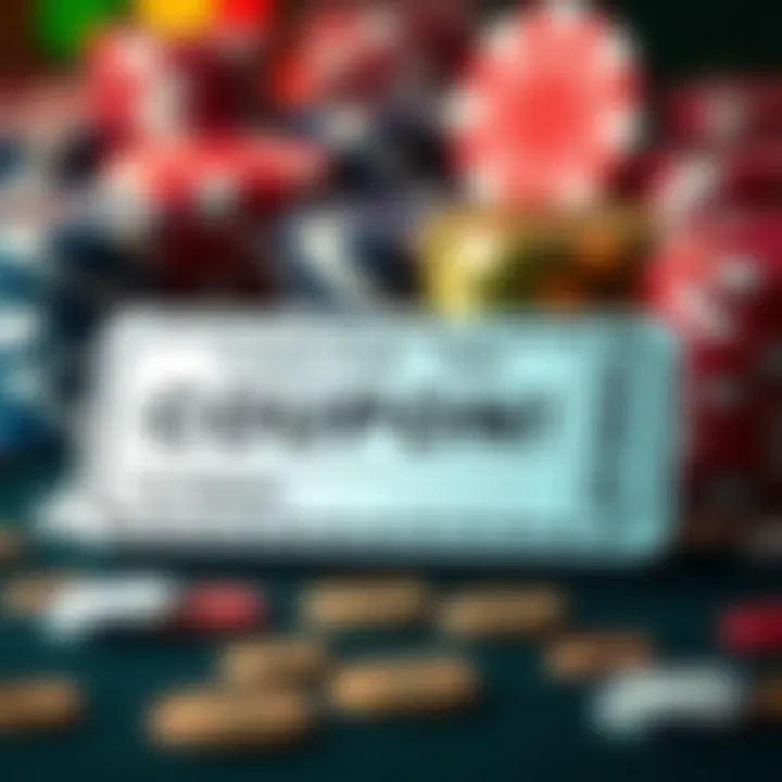 Illustration of a digital coupon code with a background of casino chips and coins