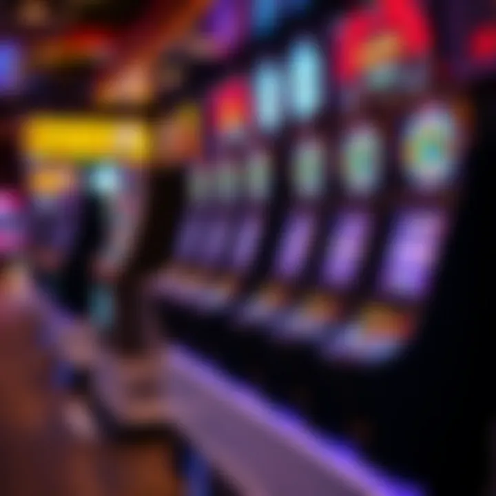 Slot machines lined up in an Australian casino showcasing colorful displays and bright lights