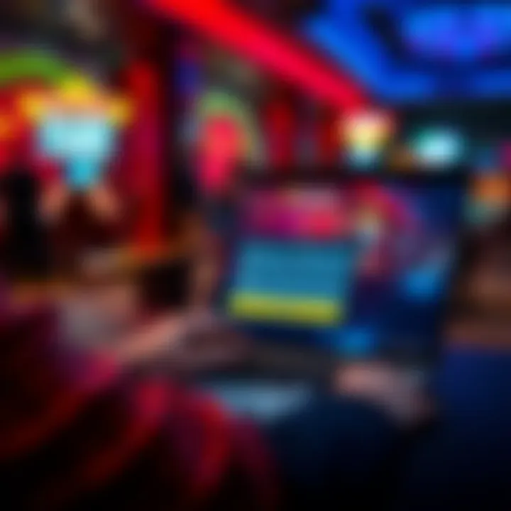 User filling out online registration form on a laptop with casino-themed background