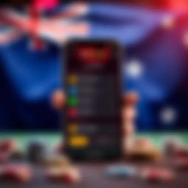 Mobile phone displaying secure payment options available on RocketPlay Casino app with Australian flag in background