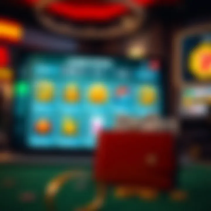 Illustration of a digital screen showing various casino bonus types and a wallet with currency