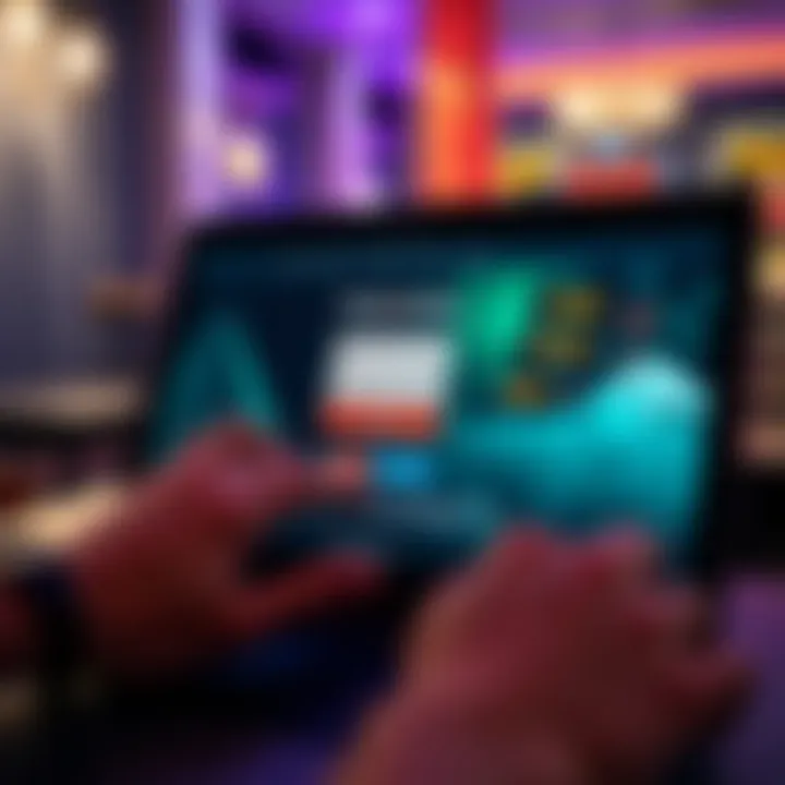 User entering login credentials on RocketPlay Casino website on a laptop