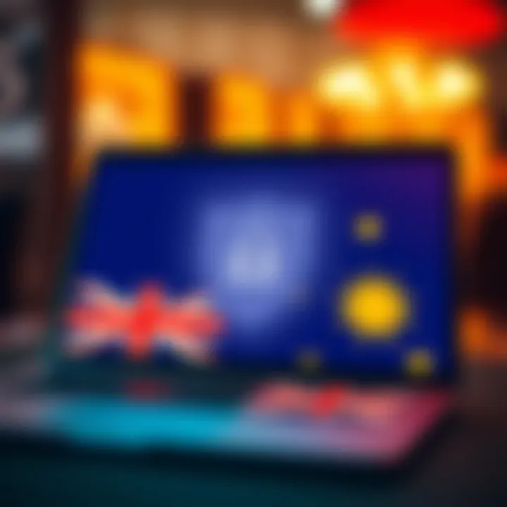 Graphic showing a secure shield symbol over a laptop with Australian flag colors representing safe online gambling