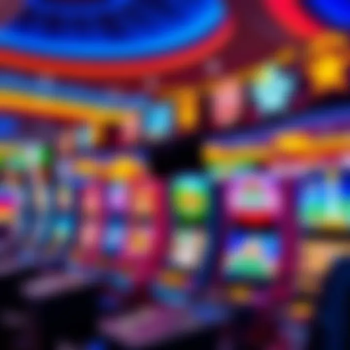 Colorful digital interface showcasing various online casino games with vibrant graphics