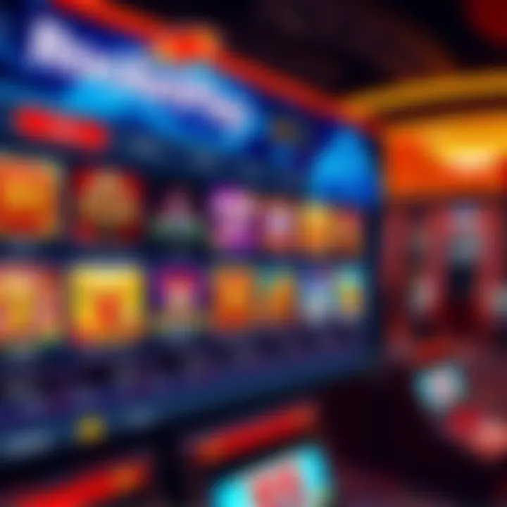 Colorful online casino game interface with various slot machine icons and betting options