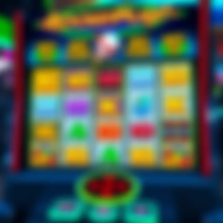 Colorful RocketPlay slot game interface showing reels with vibrant symbols and bonus icons