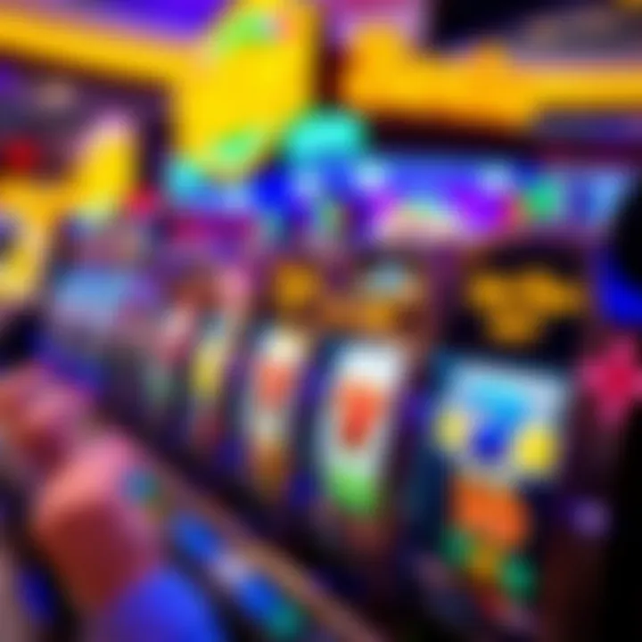 Colorful slot machine reels spinning with vibrant symbols and bright lights