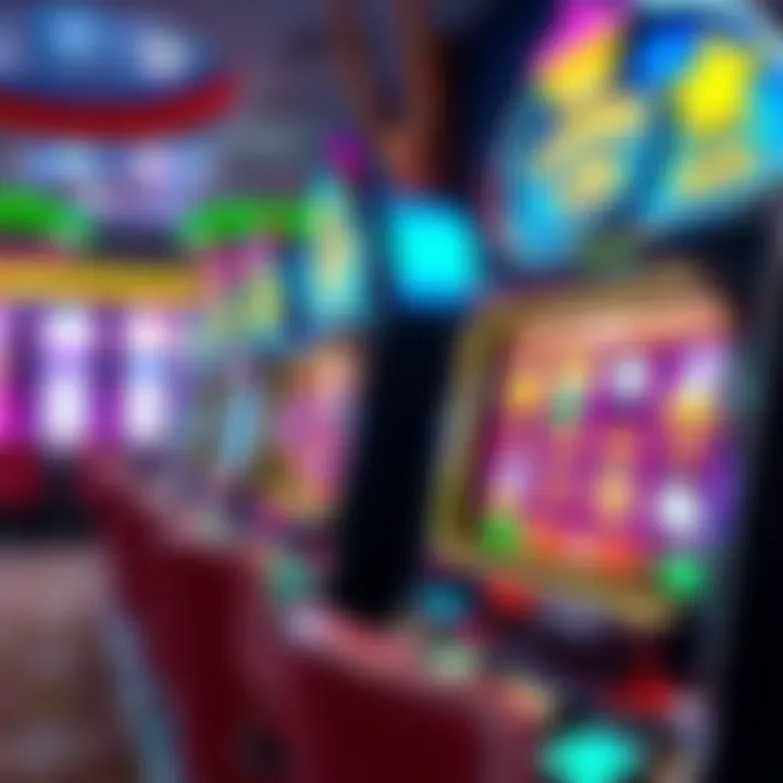 Colorful casino slot machine reels with bright symbols spinning