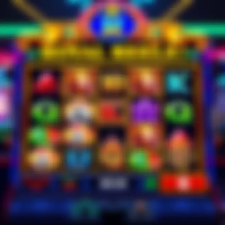 Colorful online pokies interface featuring vibrant reels with distinct symbols and bonus icons