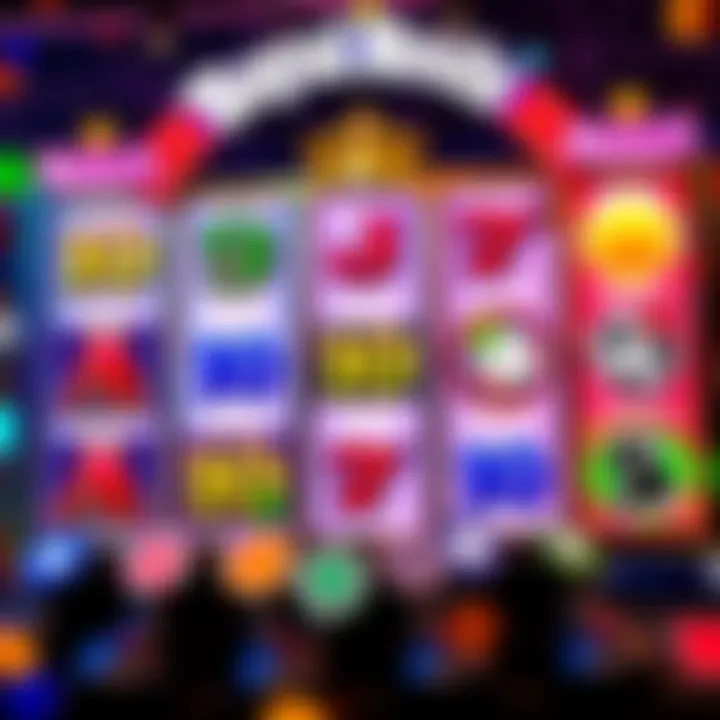 Colorful casino slot reels showing various classic symbols and bonus icons
