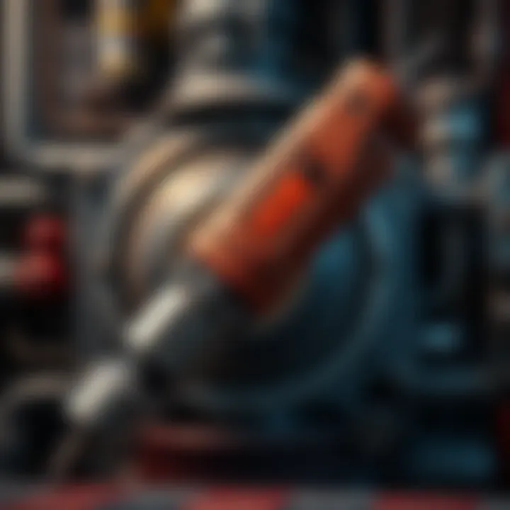 Robust industrial tool with ergonomic design set against a mechanical workshop background