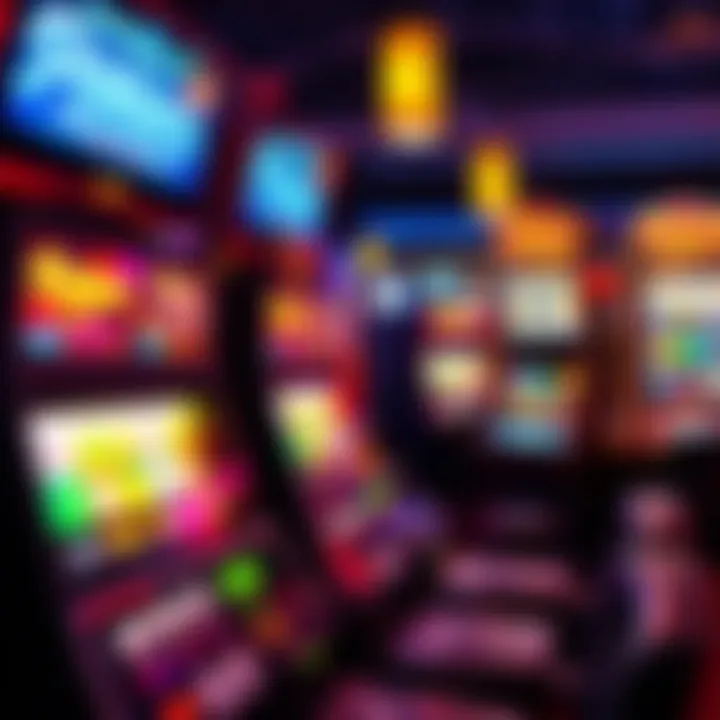 Close-up view of a row of Australian poker machines with illuminated screens and colorful buttons