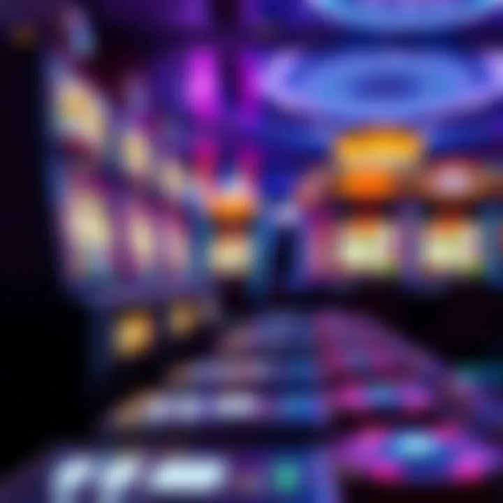 Close-up of colorful Australian slot machines with illuminated reels and buttons in a casino setting