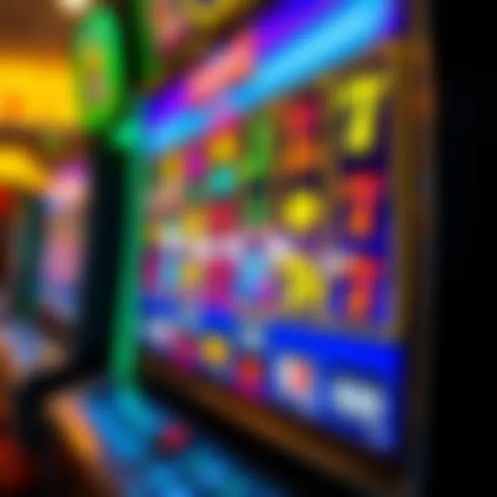 Colorful digital pokies screen displaying various symbols and a payout line