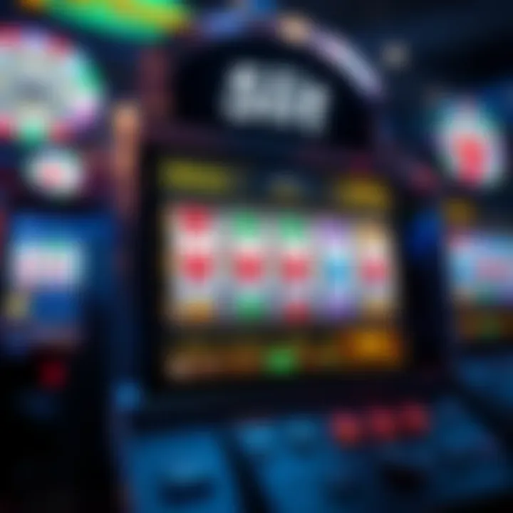 Illustration of a digital slot machine interface showing reels and betting options