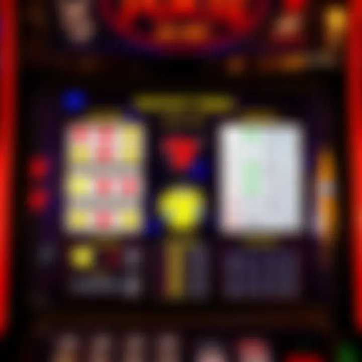 Visual representation of a slot machine interface showing various symbols and a payout table