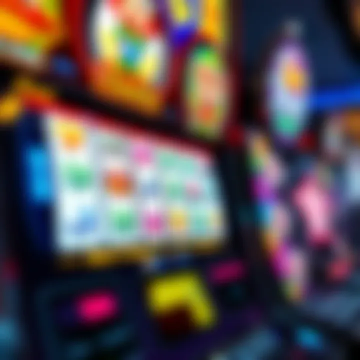 Colorful pokies machine screen showing multiple paylines and bonus symbols
