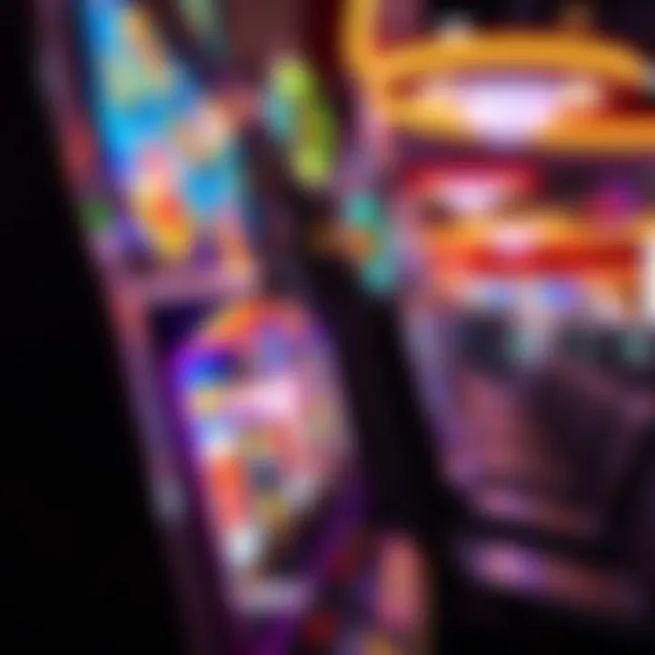 Close-up view of a poker machine with colorful reels and flashing lights in an Australian casino