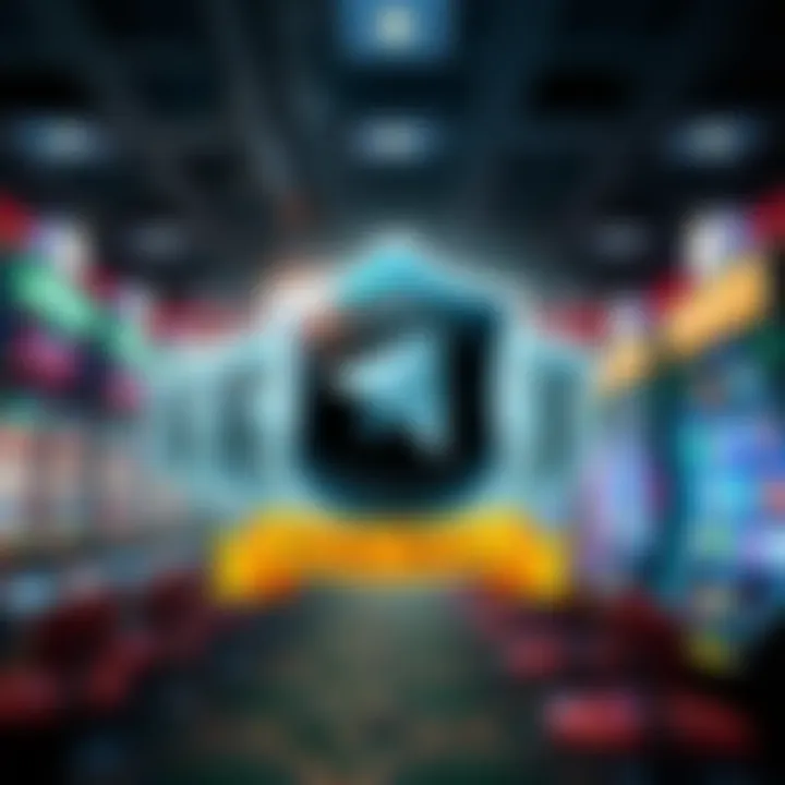 Graphic depicting secure and fair gaming environment with safety shields and slot machines