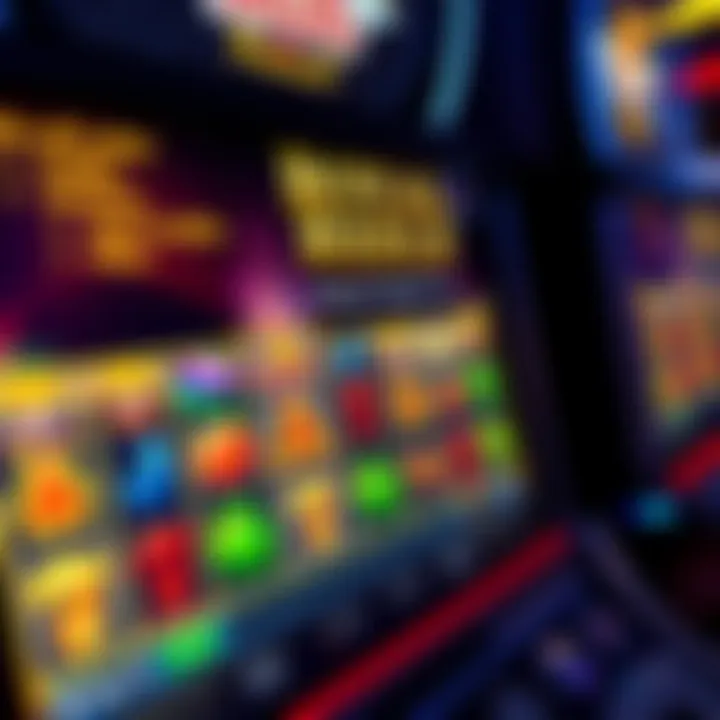 Online slot machine interface displaying colorful reels and various symbols on a digital screen