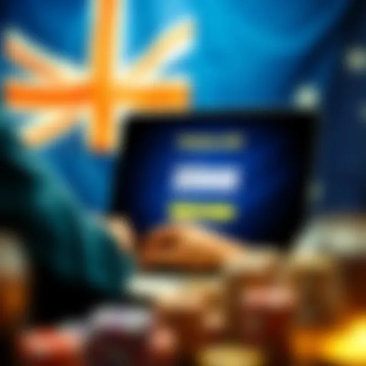 User accessing online pokies platform on laptop with Australian flag background